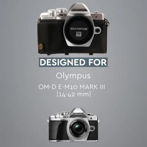 Miniatura 6 de MegaGear Olympus OM-D E-M10 Mark III (0.551-1.654 in) Ever Ready - Funda de piel para cámara y correa, con acceso a la batería, color negro, MG1345