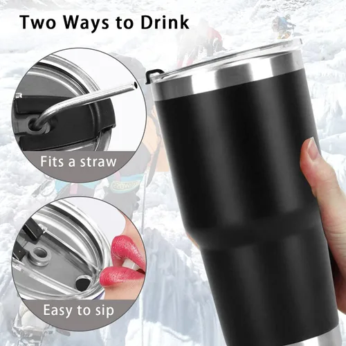 Miniatura 3 de SYACOT - Vaso de 30 onzas, de acero inoxidable, de doble pared con aislamiento al vacío, con tapa a prueba de derrames, popote de metal y cepillo