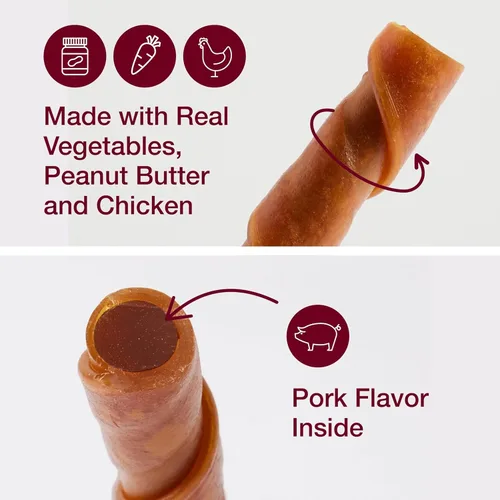 Miniatura 6 de SmartBones Twistz rellenos con mantequilla de maní, masticables sin piel cruda para perros, rellenos con sabor a cerdo, 6 Twistz