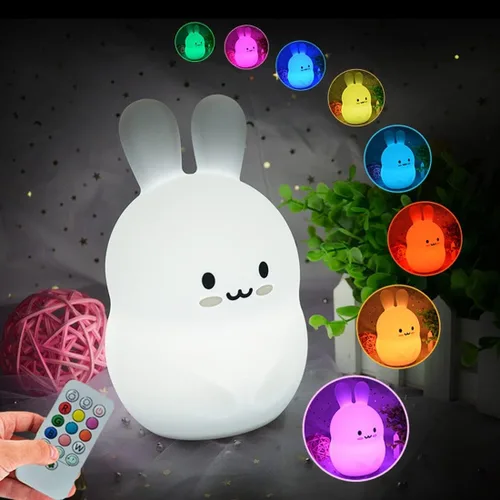 Luces nocturnas de conejo para niños, lámpara de guardería de bebés, lámpara de noche para dormitorio infantil, brillo y color cambiables, luces de
