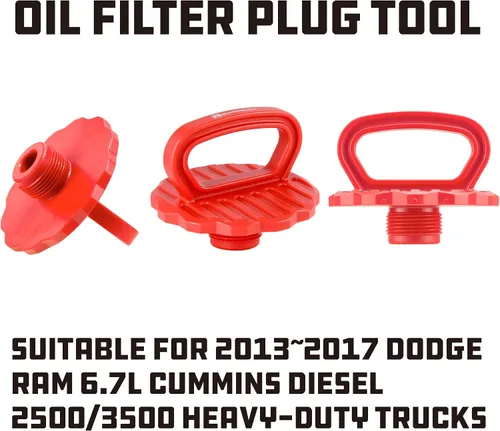 Miniatura 2 de Powerbuilt Tapón de filtro de aceite para Cummins 6.7L motor diesel Dodge Ram Trucks 2500/3500, filtro de instalación, limpio, sin derrames, rojo