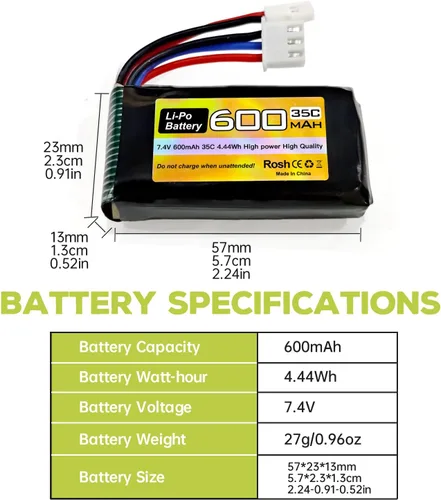 Miniatura 7 de sea jump Batería Lipo de 2 piezas 7.4V 600mAh 35C 2S con enchufe Molex y cargador 1trailer2 adecuado para FMS FCX24 RC coches, camiones, vehículos