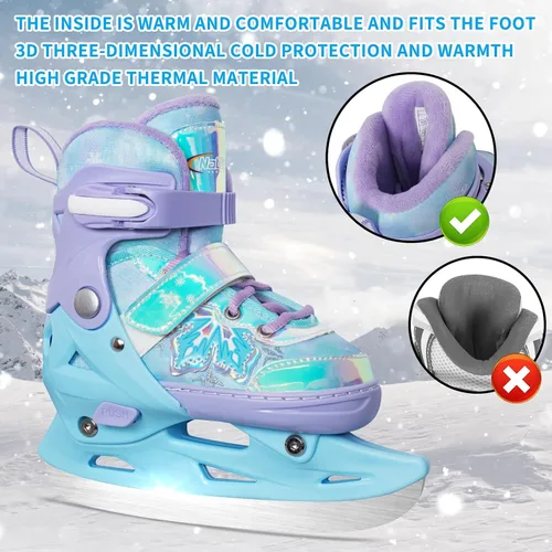 Miniatura 2 de Patines de hielo ajustables Nattork para niños - 4 tallas ajustables con cordones, patines de hockey con forro de felpa cálido, soporte de tobillo