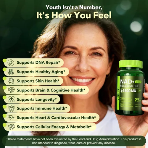 Miniatura 7 de Nad Resveratrol Suplemento 1200mg por porción - Nad+ liposomal Resveratrol para mujeres y hombres - Suplemento Nad+ de alta pureza de 1200 mg