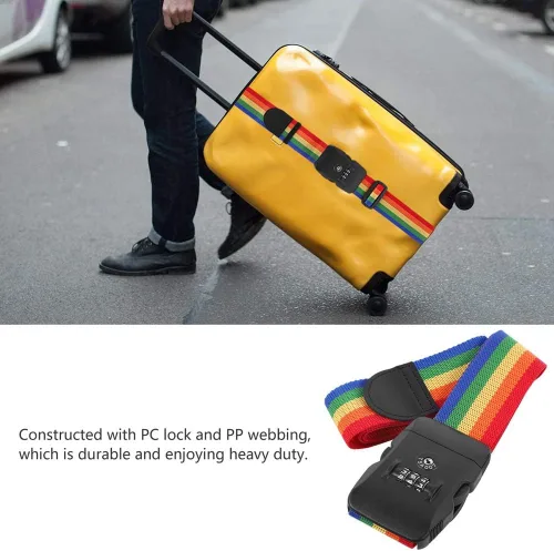 Miniatura 5 de Correa de equipaje de viaje con diseño de arco iris, aprobada por la TSA, cinturón de embalaje ajustable para maleta (arcoíris)