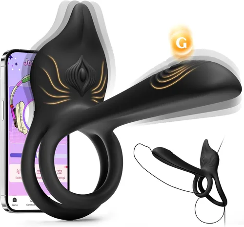 MOOLIGIRL - Anillo de pene de juguete sexual para adultos, anillo de doble pene con estimulador de clítoris rosa y vibrador de punto G, 10 modos,