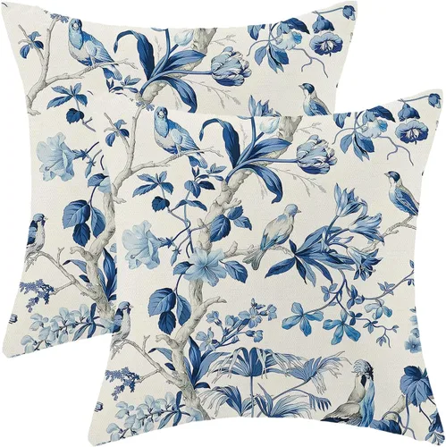 Miniatura 22 de CXMEIFLY Juego de 2 fundas de almohada de hojas florales de primavera de 16 x 16 pulgadas, para decoración de flores chinoiserie, almohadas