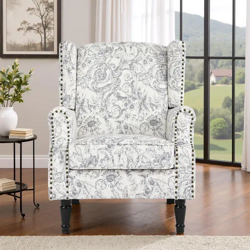 Miniatura 54 de Silla reclinable tapizada, sillón de ala floral con respaldo y reposapiés ajustables, cómoda silla decorativa para leer, sofá individual