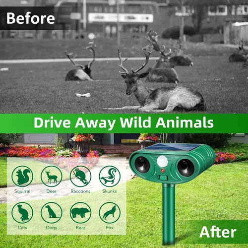 Miniatura 8 de Repelente solar ultrasónico de animales mejorado 2026 activado por movimiento, disuasorio para gatos al aire libre con frecuencia ajustable