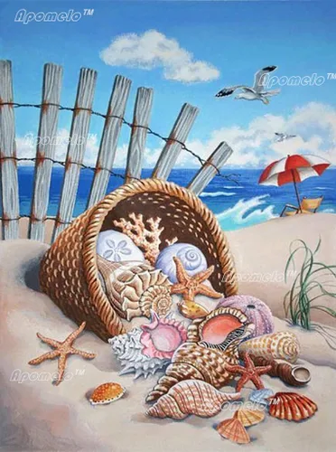 Apomelo Kits de pintura de diamantes de playa para adultos, arte de diamantes para decoración, caracolas de playa de verano, 12 x 16 pulgadas