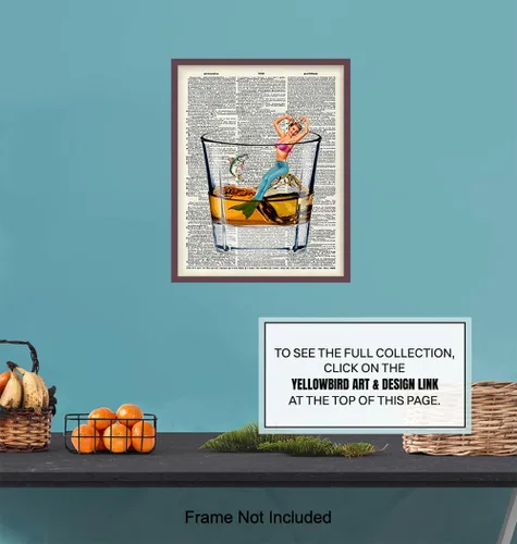 Miniatura 7 de Bar Man Cave Mermaid Decor – Arte de pared de whisky escocés – Decoración de pared de pescado para hombres, chicos – Impresión divertida para beber