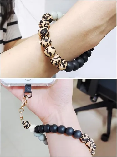 Miniatura 2 de VICHUNHO Correa de muñeca de silicona con cuentas de mármol para teléfono, cordón para celular con pestaña de sujeción, pulsera elástica de muñeca