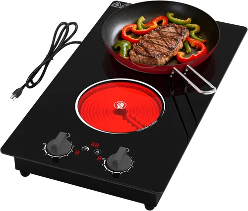 Miniatura 10 de GIHETKUT 2 burner Induction cooktop,110V 4000W induction hot plate with Brushed Panel,Knob Control,9 Power Levels, Kids Lock & Timer,LED touch