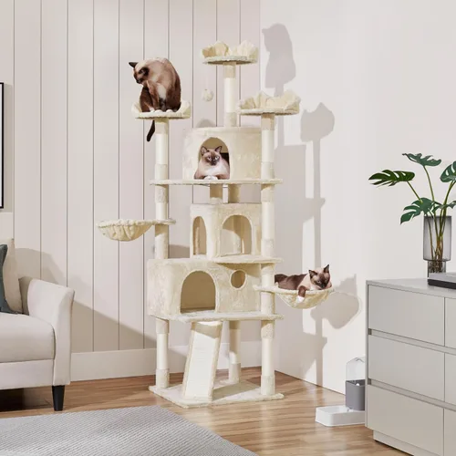 Miniatura 2 de Topeakmart Árboles para gatos grandes Inoor, torre para gatos extra grandes de 76.5 pulgadas con 3 perchas acogedoras, 3 condominios cálidos, postes