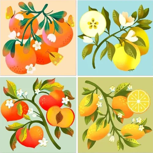 Gamteldot 4 piezas de kits de arte de diamante de frutas para adultos - kits de pintura de diamante 5D con herramientas completas de bricolaje,
