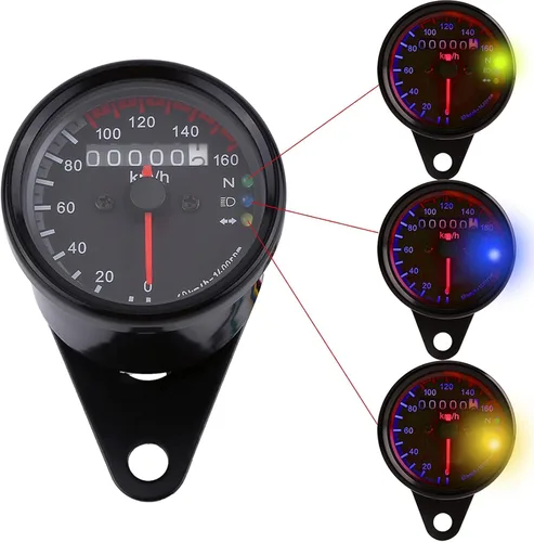 Miniatura 4 de Velocímetro de motocicleta 12V Mph, universal 0.0-99.4 mi/h de acero inoxidable para motocicleta, cuentakilómetro, velocímetro, indicador único Negro