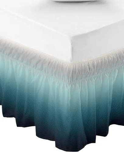 Miniatura 2 de Falda de cama turquesa degradada, tamaño Queen de 16 pulgadas de caída, ajustable y elástica, faldas de cama plisadas de lujo con volantes para cama