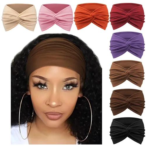 Miniatura 37 de DRESHOW 8 unidades de diademas ajustables con nudos antideslizantes elásticas, bandas de pelo de yoga para mujeres y niñas en colores sólidos