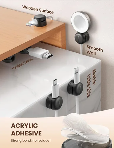 Miniatura 5 de Paquete de 6 Organizadores de Cables Giratorios, Clips de Cable de Resorte - Lamicall [Bloqueo de 1s] Soporte de Cables, Gestión de Cables