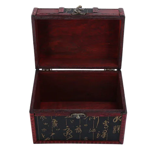 Miniatura 9 de Cofre del tesoro de madera caja de almacenamiento del pecho diseño antiguo pequeño tesoro caja de joyería organizador de joyería 02