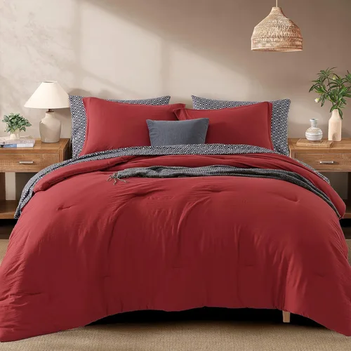 Miniatura 11 de Monbix Juego de Edredón de Tamaño Completo - 7 Piezas Verde Oliva Prelavado Ropa de Cama en una Bolsa Juegos de Ropa de Cama Completos
