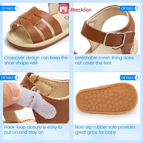 Miniatura 113 de Meckior Sandalias de verano con punta abierta y suave de piel sintética para bebés y niñas pequeñas