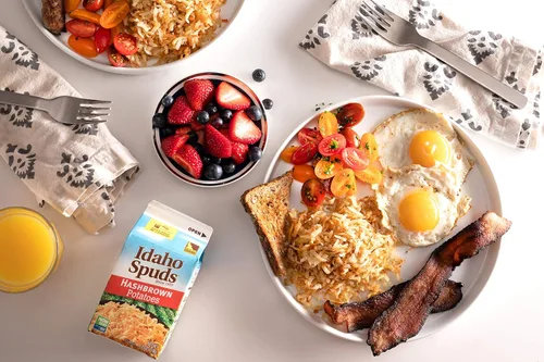 Miniatura 4 de Idaho Spuds Patatas Hashbrown de alta calidad, 4.2 onzas, paquete de 8, hechas de papas reales, sin colores ni sabores artificiales, sin OMG