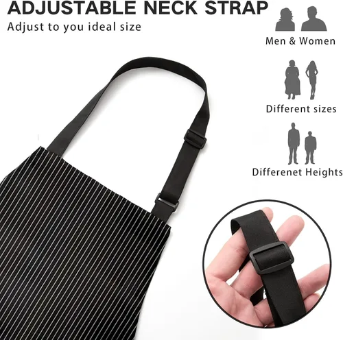 Miniatura 2 de Paquete de 2 delantales ajustables con peto, delantales de chef para cocina, restaurante, con 2 bolsillos, delantales para mujeres y hombres