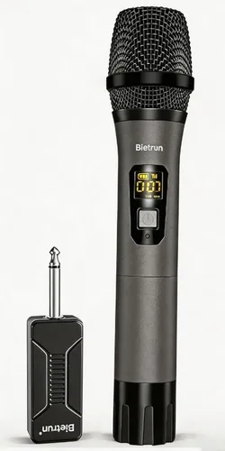 Bietrun - Micrófono inalámbrico solo para entrada de micrófono, micrófono de mano dinámico de metal UHF multiusos con receptor recargable (funciona