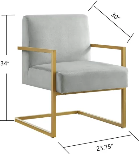 Miniatura 2 de 24KF Cómoda silla de acento de moda, cojín de terciopelo y soporte dorado de metal con brazo cuadrado, color negro