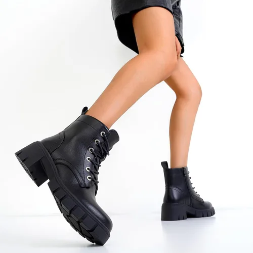 Miniatura 2 de Vepose Botines de combate 9626 para mujer, plataforma con cordones y tacón grueso con cremallera lateral