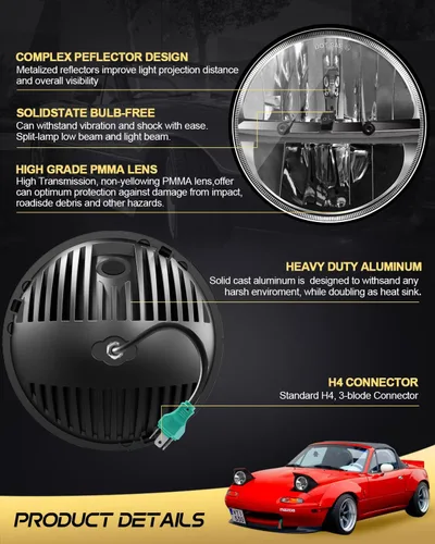 Miniatura 8 de UNI-SHINE 2 faros delanteros LED de 7 pulgadas, aprobados por DOT, haz alto/bajo, compatibles con Jeep Wrangler, Chevy y Miata, Plug and Play