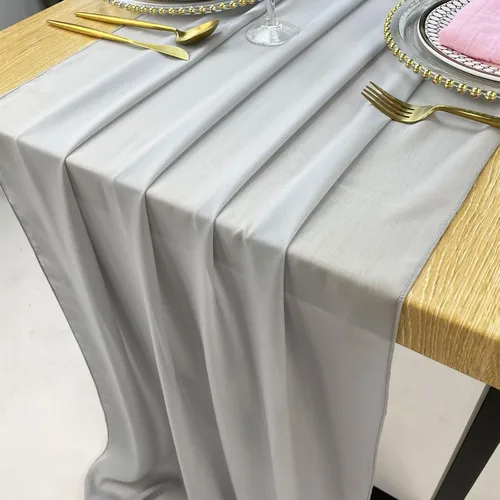 Miniatura 4 de Camino de mesa de gasa gris claro de 13 pies, 29 x 156 pulgadas, camino de boda bohemio romántico y rústico, decoración de fiesta nupcial