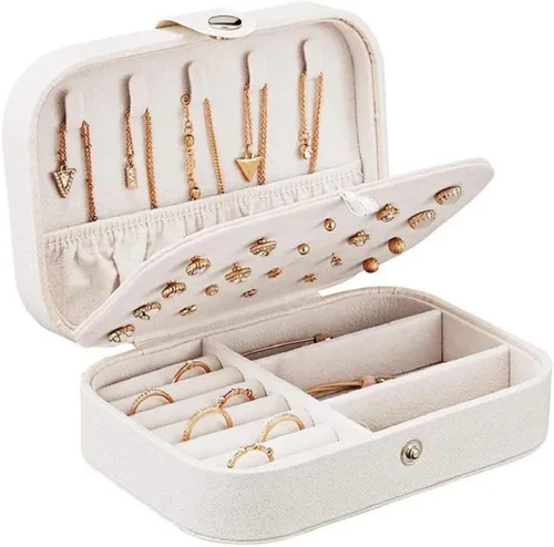 Joyero de viaje para mujeres y niñas, pequeño organizador de joyas para aretes, anillos, collares, pulseras, estuche de joyería de doble capa, de
