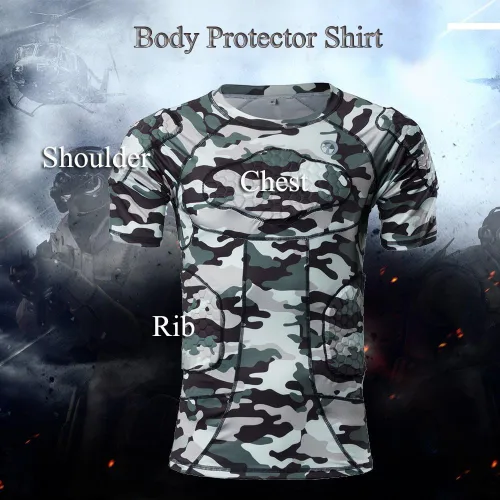 Miniatura 4 de DGXINJUN Men Padded Compression Shirt Sports Short Sleeve Protective Camo T-Shirt Shorts Set Shoulder Rib Chest Back Protector Pads Support Suit for