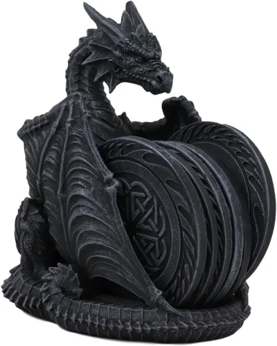 Miniatura 6 de Ebros Gift Juego de posavasos de dragón guardián con alas góticas con nudos celtas, con 6 posavasos redondos de 6.25 pulgadas de alto, Calabozos