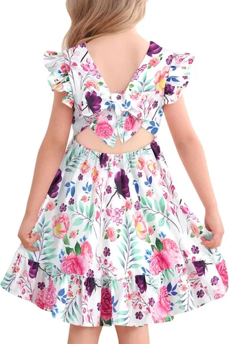 Miniatura 17 de Yousie Vestido de verano para niña pequeña, con volantes, lazo en la espalda, espalda descubierta, vestido de verano para fiesta