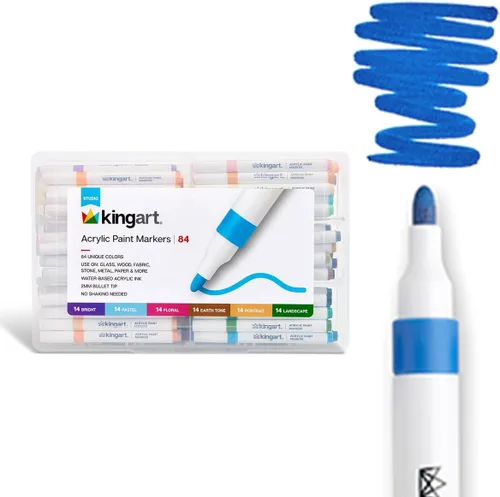 Miniatura 6 de KINGART 84-Piece Acrylic Paint Marker Set – 2mm Bullet Tip – Vibrant Water-Based Multi-Surface Art Pens for Rock, Glass, Wood, & Canvas – Large