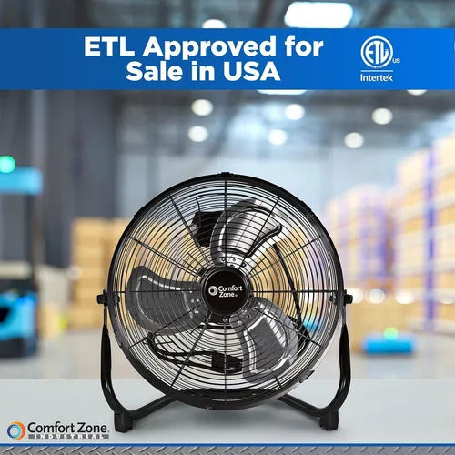 Miniatura 7 de Comfort Zone Ventilador de Piso Tipo Cuna, Eléctrico, Alta Velocidad, Inclinación Ajustable de 180 Grados, 14 Pulgadas, 3 Velocidades, Asa