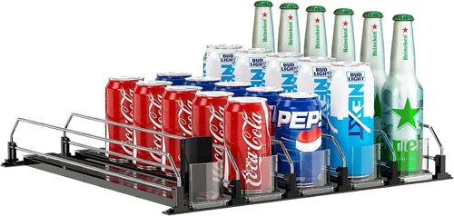 Miniatura 9 de Dispensador de latas de soda para refrigerador, organizador de bebidas autoempujante para nevera, organización de refrigerador de ancho ajustable