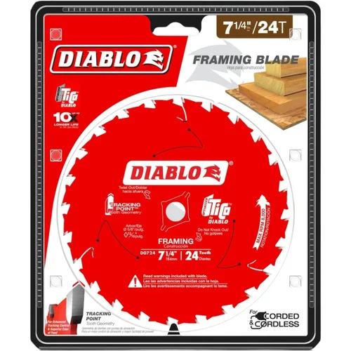 Miniatura 3 de Diablo Hoja de sierra para enmarcar para madera, 7-1/4 pulgadas x 24 dientes, corte delgado, antivibración, larga vida útil para enmarcar y madera