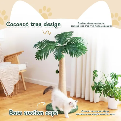 Miniatura 4 de Poste rascador para gatos de 43 pulgadas, con bola colgante para gatos de interior, rascador de gato grande, rascador de sisal, nuevo redondo
