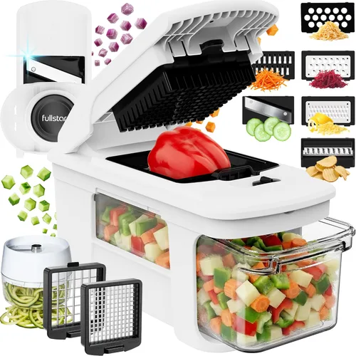 Fullstar XL Picadora de verduras y mandolina – Cortador de verduras, cebolla, papa, alimentos, verduras y frutas, cortador de rebanador y