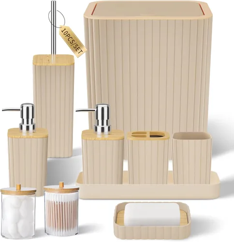 Miniatura 60 de XLHOMO Bathroom Set- 25PC Beige Bathroom Set, Bathroom Set with Shower Curtain and Rugs, Beige Shower Curtain Set, Toilet Brush, Bathroom Trash Can
