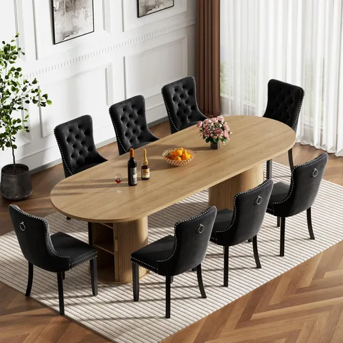 Miniatura 13 de Mesa de comedor redonda extensible con base de almacenamiento, mesa de comedor expandible natural de 63 a 94 pulgadas para 10 personas, mesa