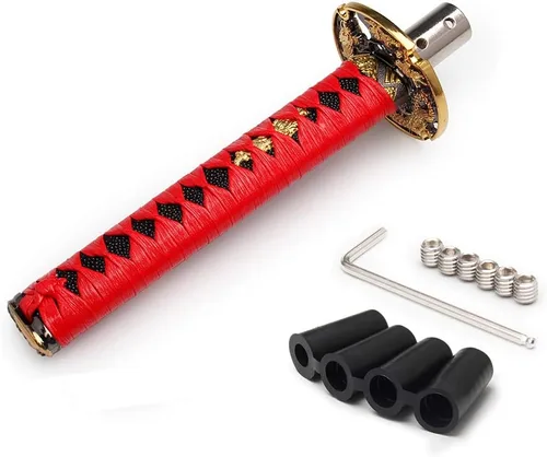 Miniatura 8 de Palanca de cambios estilo katana samurái, disco de corte universal, ajuste para autos manuales con adaptadores, negro + negro (20 cm)
