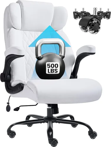 Miniatura 13 de Silla de oficina grande y alta de 500 libras, soporte lumbar ajustable para dolor de espalda, asiento extra ancho, silla de oficina ejecutiva, Negro