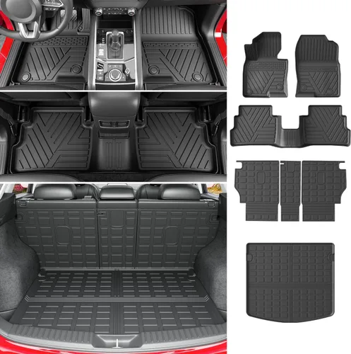 Miniatura 12 de powoq Tapete de suelo compatible con Honda Pilot 2016-2022 con alfombrilla de respaldo, forro de carga de repuesto para accesorios Honda Pilot