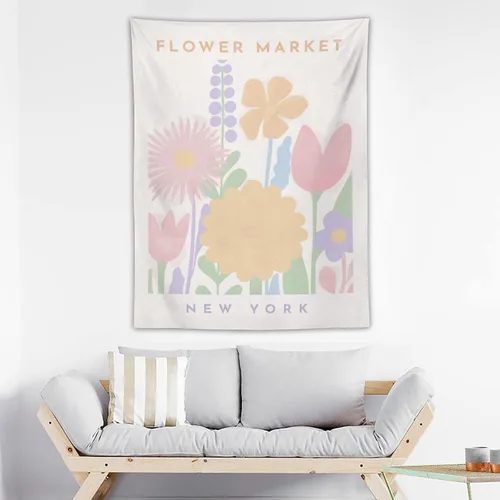 Miniatura 3 de Chordity Tapices Estéticos de Mercado de Flores Botánicas Danesas en Tonos Pastel para Colgar en la Pared Tapiz Bandera Decorativa Para Decoración