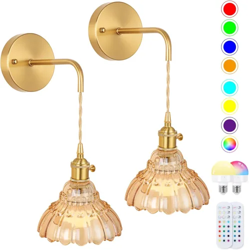 Miniatura 13 de Aplique de Pared Operado por Batería, Apliques de Pared para Interiores no Cableados Apliques de Pared con Pantalla de Vidrio Verde Profundo con RGB